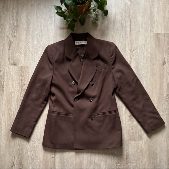 Vintage Jackets & Blazers - Vintage Women’s 100% Wool Chocolate Brown Double Breasted Blazer
